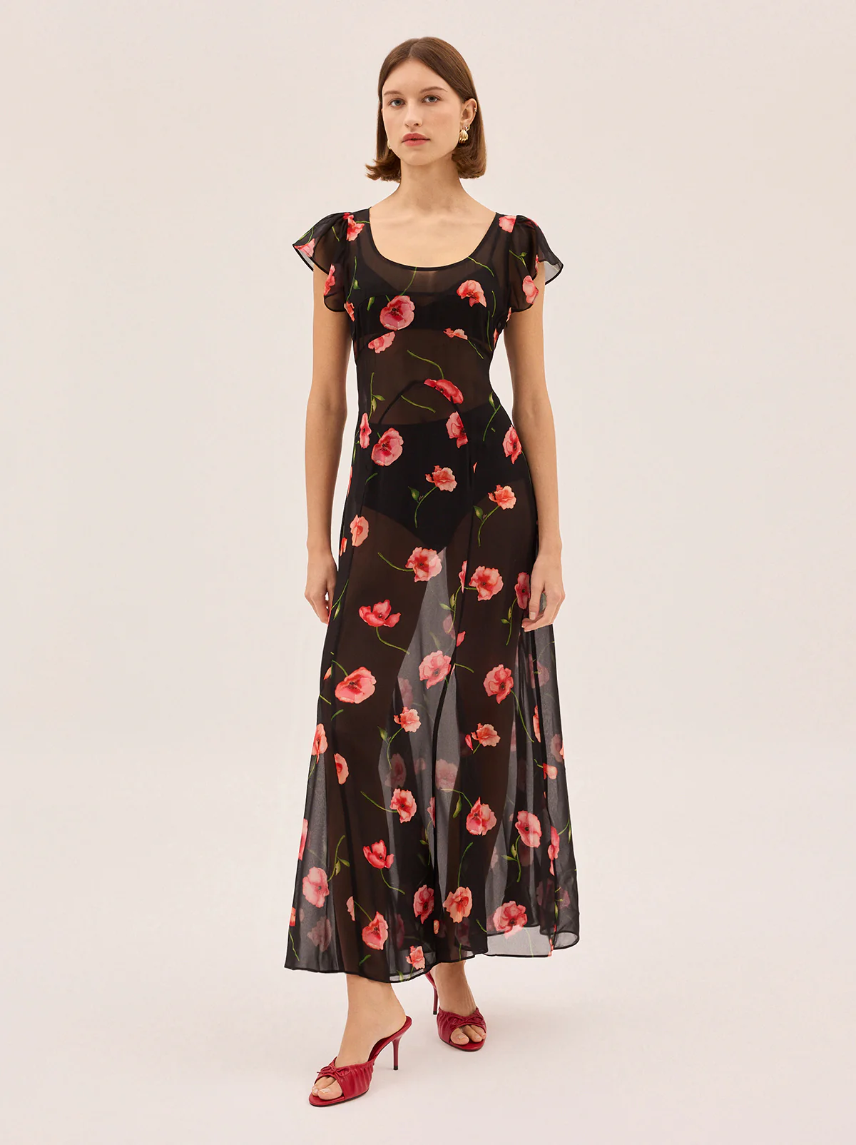 Kaia Black Poppy Print Dress