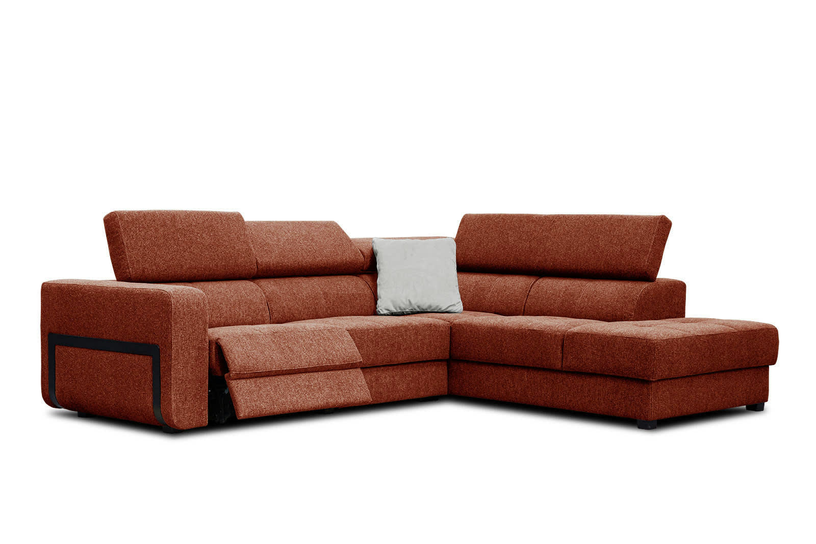 BERGO - Canapé d'angle droit 5 places avec une relax électrique tissu brique