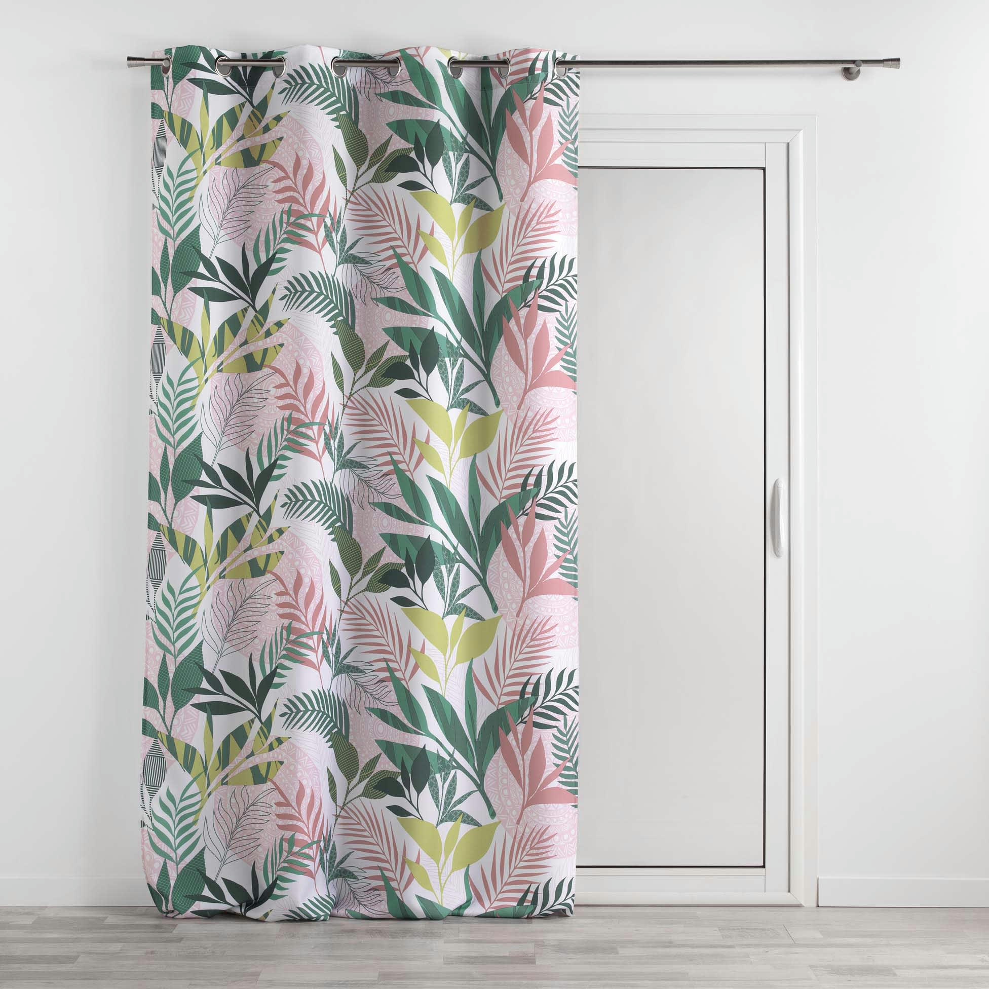ASSANA - Rideaux à œillets imprimé polyester rose 260x140cm
