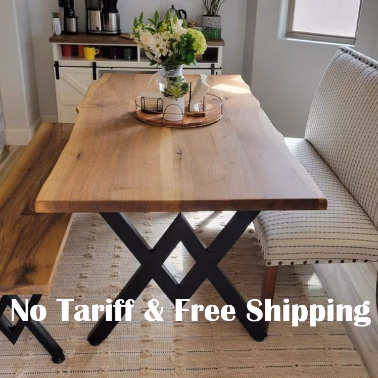Handcrafted Walnut Live Edge Dining Table - Modern Solid Wood Kitchen Furniture for Home & Office