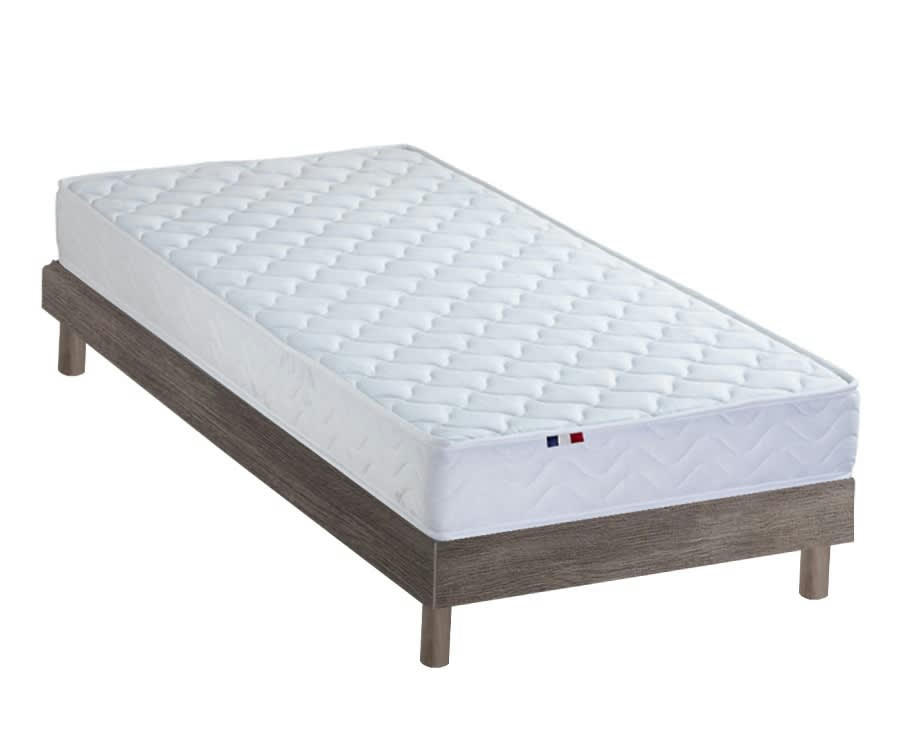 ENSEMBLE KIT INITIAL - Ensemble Matelas accueil latex sommier en Kit Chêne gris 90x190