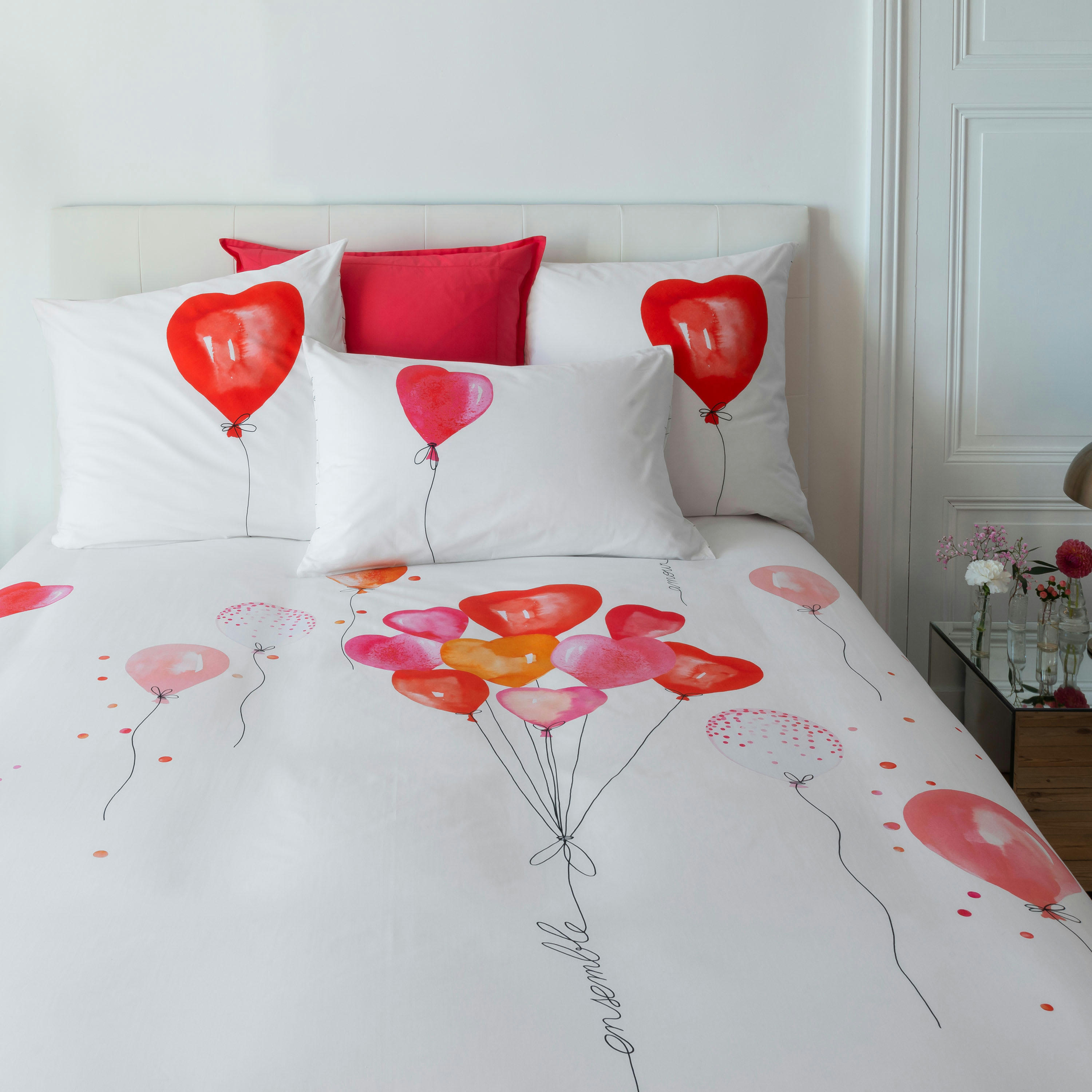 MONAMOUR - Housse de couette réversible percale de coton ballon  rouge 260x240