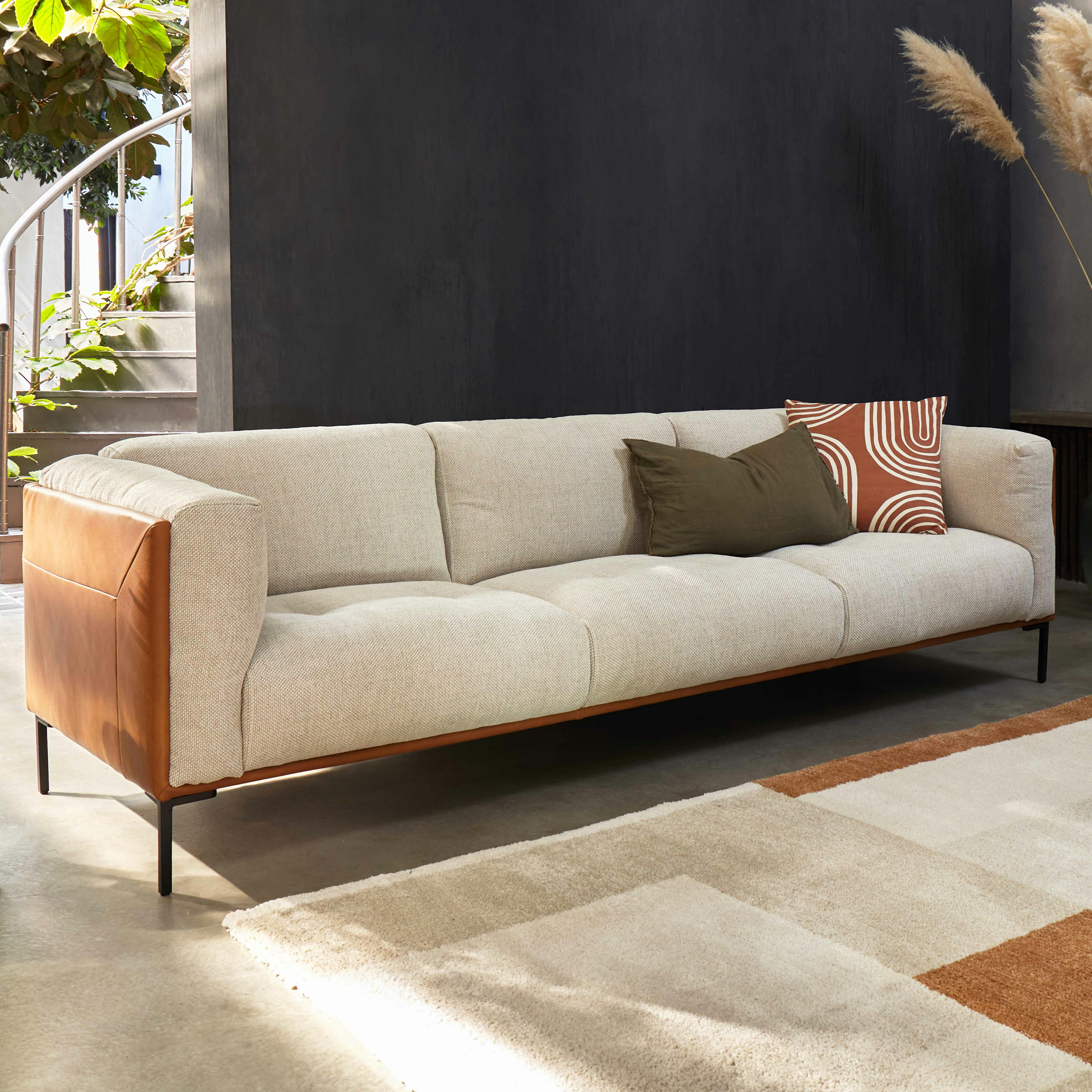 BERN - Grand canapé bi-matière 4 places camel