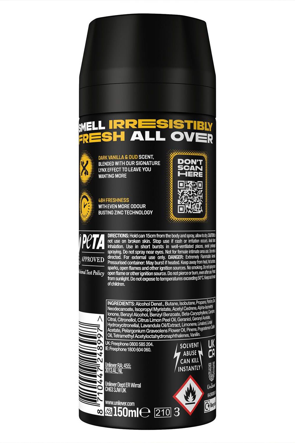 Lynx Body Spray Gold 48-H High Definition Fragrance Deo For Men, 150ml