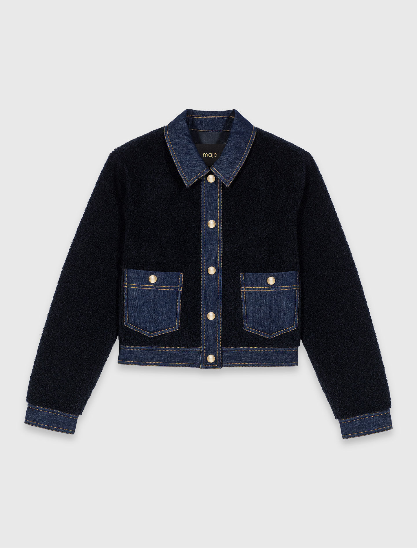 Blouson bouclette et détails denim