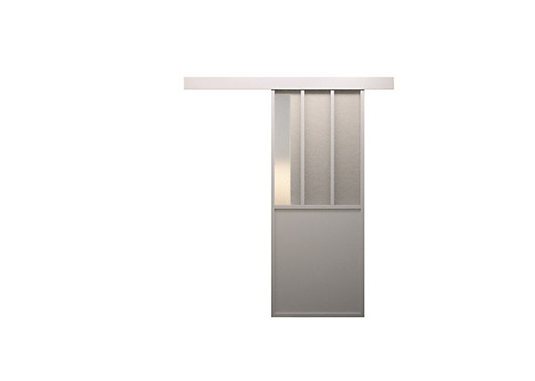 Kit porte coulissante 73 atelier noir verre depoli blanc avec rail apparent noir H 204 x 73 x 4 cm