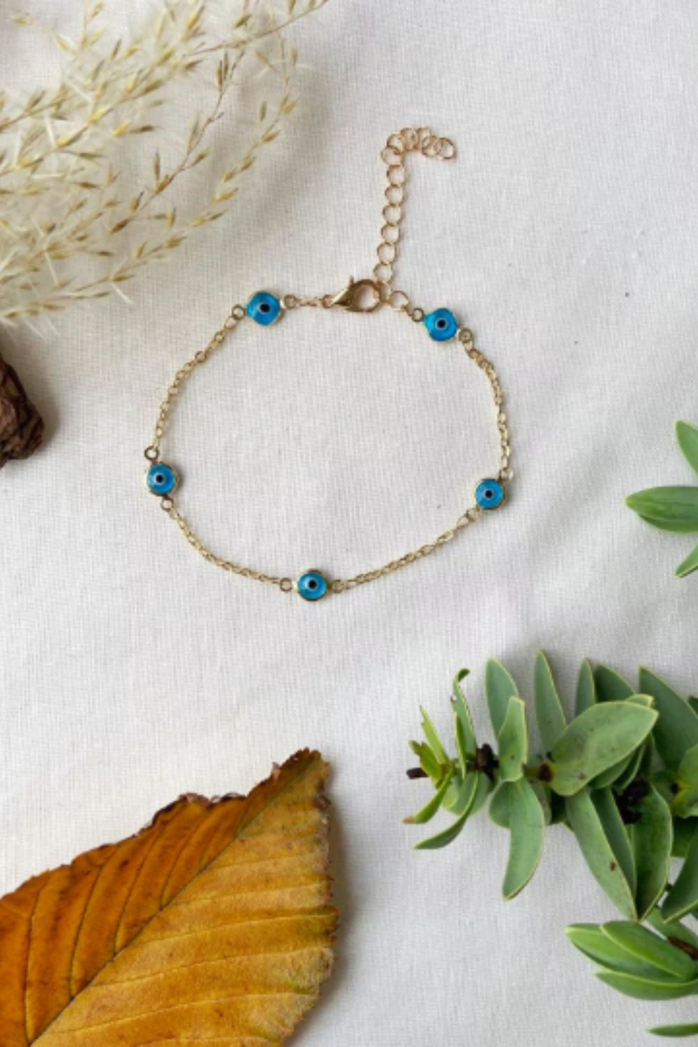 The Colourful Aura Gold and Silver Evil Eye Charm Beaded Slim Chain Adjustable Lucky Eye Bracelet
