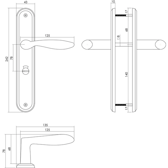 Türdrücker »George«, 242x43x10 mm WC788 mm