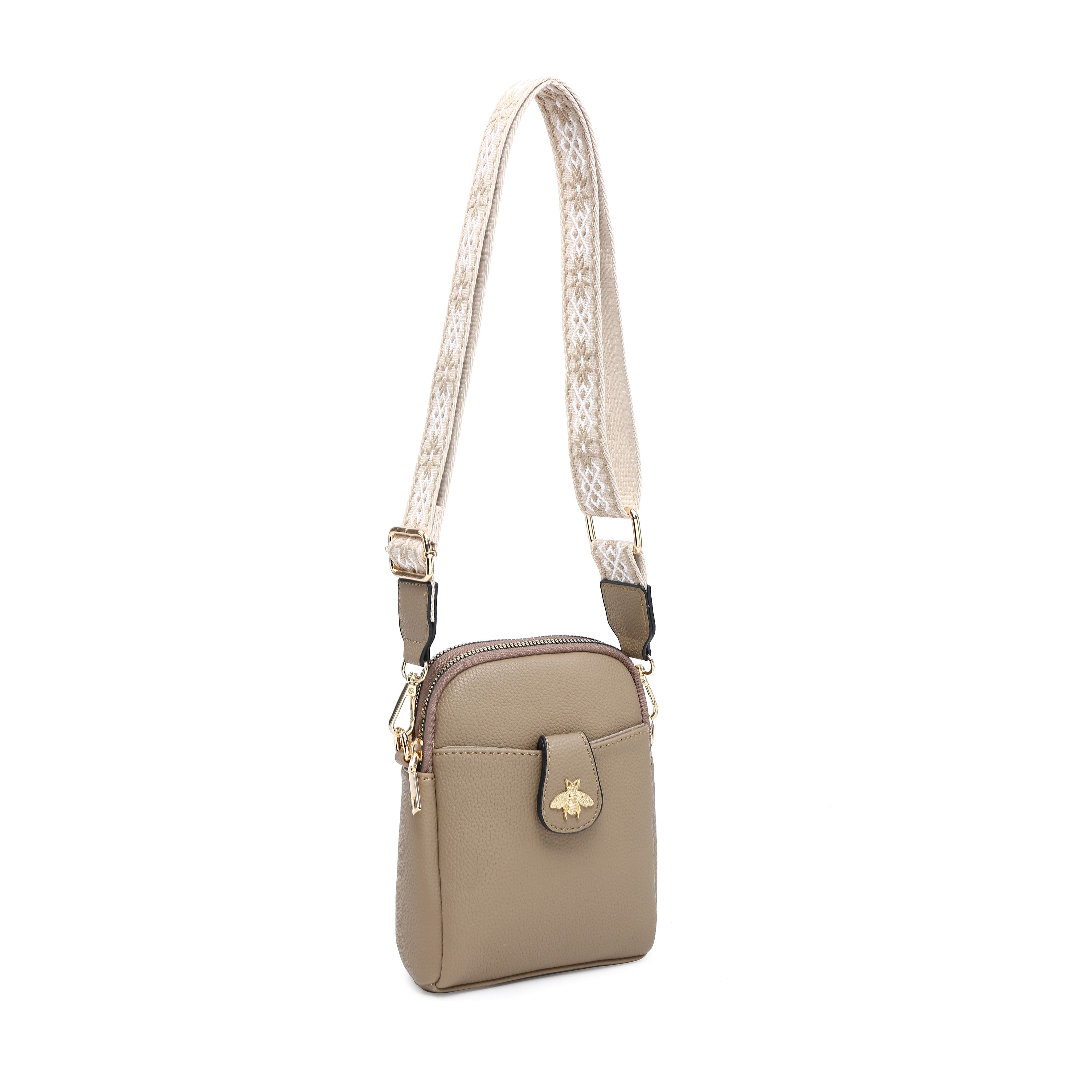 JFY Bee Badge Two Zipped Sections Canvas Strap Cross Body Bag