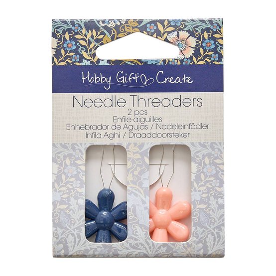 Blue Woodblock Floral Flower Needle Threaders 2 Pack