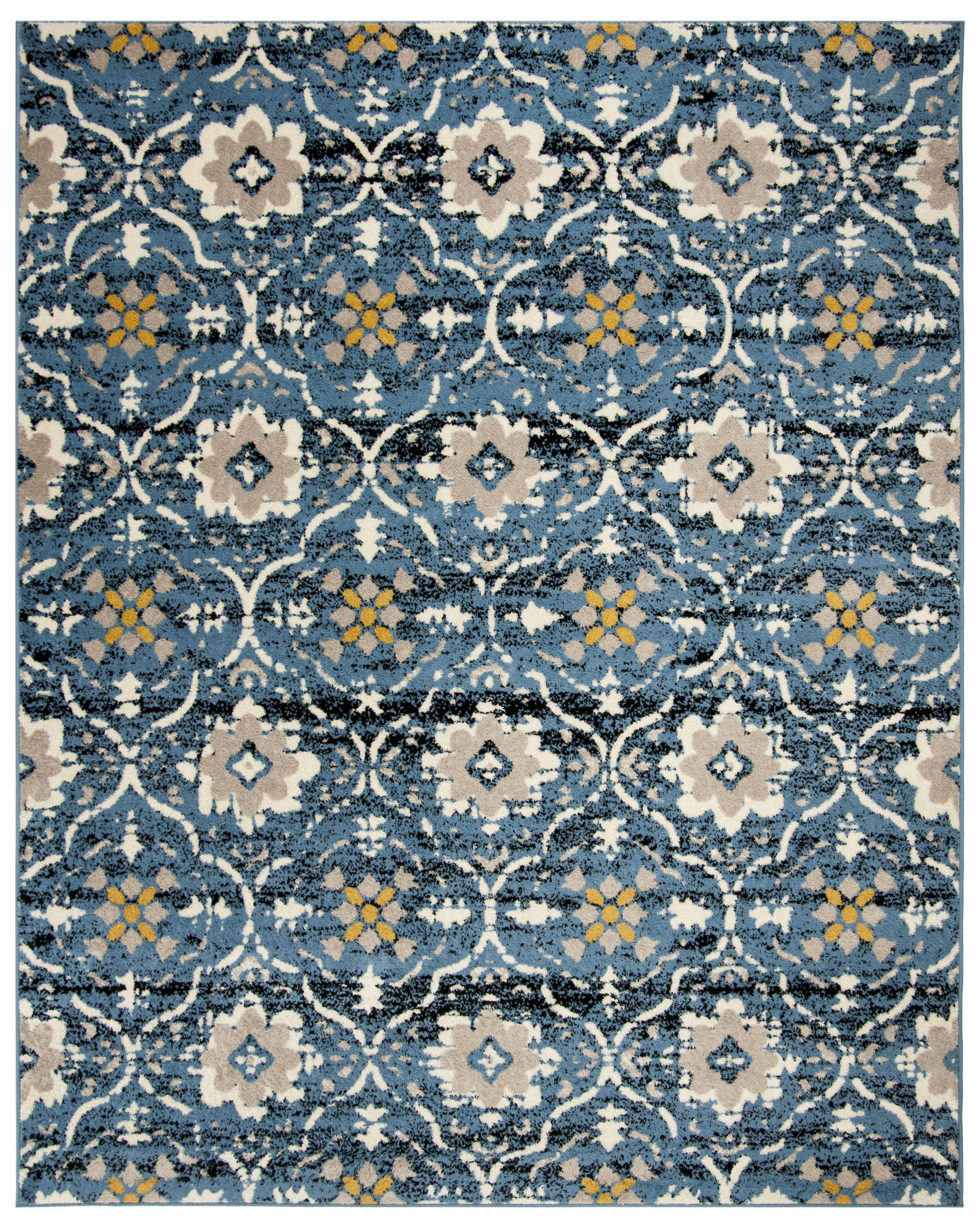 AMSTERDAM - Tapis de salon interieur en bleu & crème, 201 x 279 cm