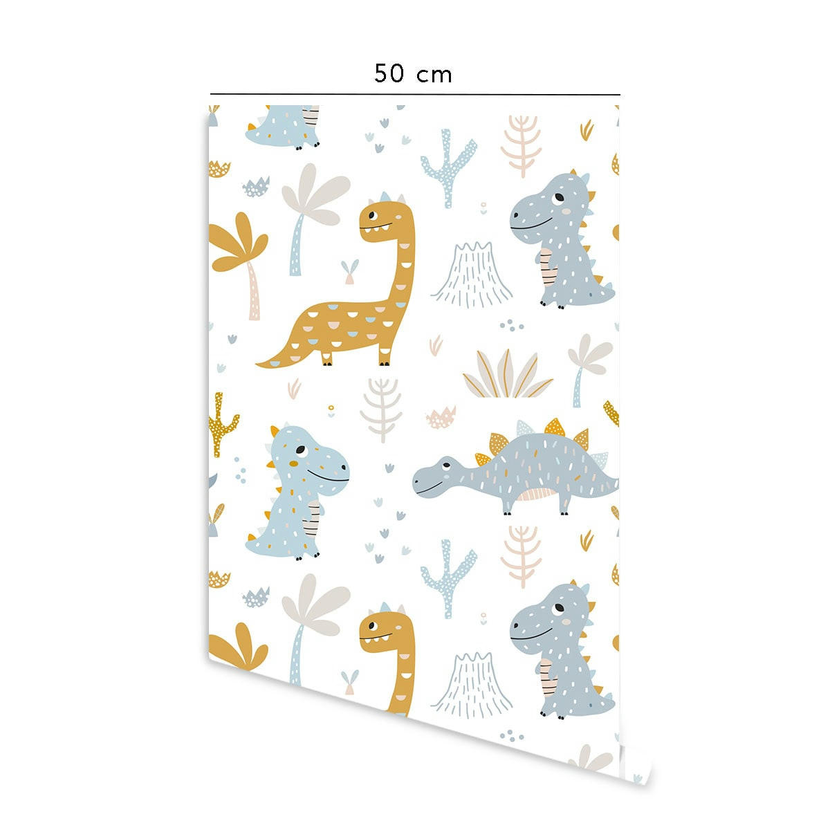 DINOS - Papier peint vinyle adhésif dinosaures bleu et orange 50x300 cm