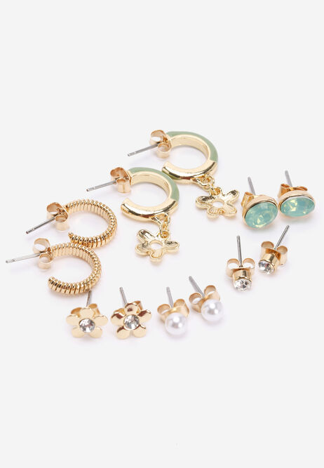 Womens 6pk Gold Enamel Flower Earrings