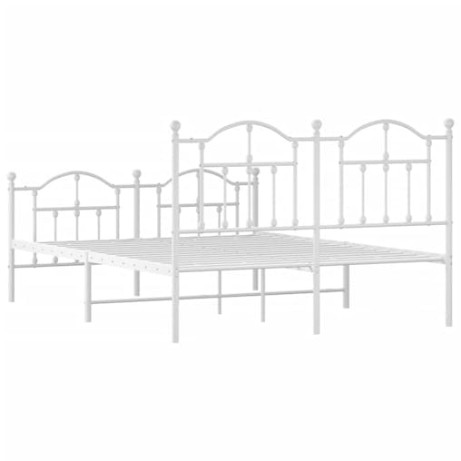 NNEVL Metal Bed Frame with Headboard and Footboard White 153x203 cm Queen