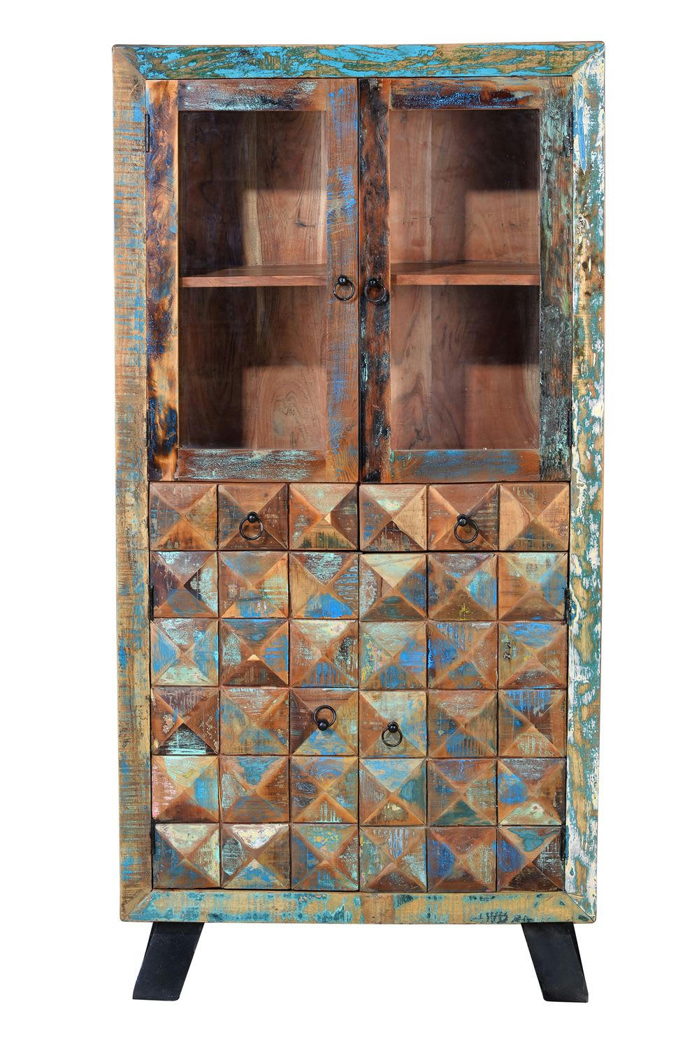 DIAMANTE RECICLADO - Vitrine en bois recyclé, finition multicolore