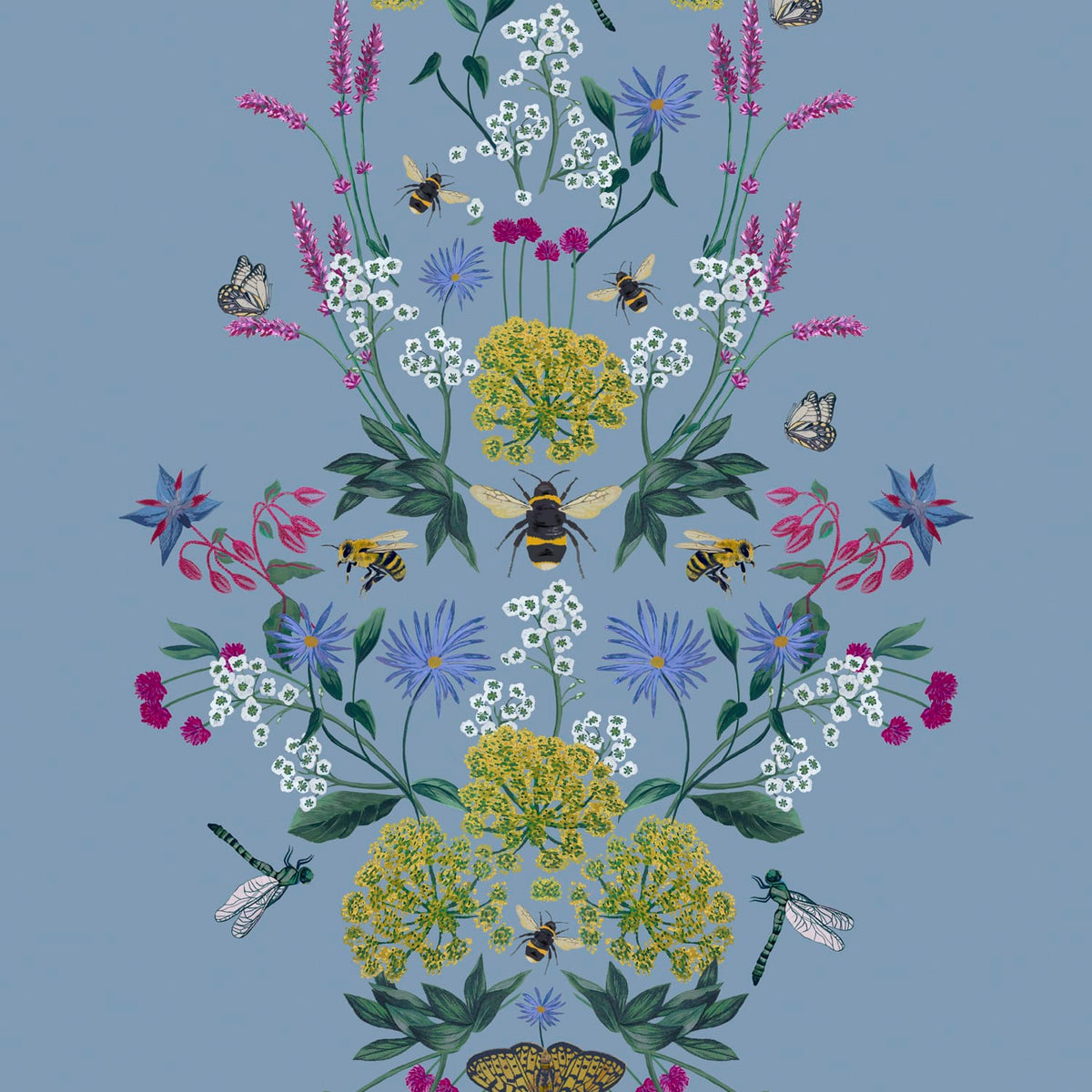 Joules Vliesbehang - Perfect Pollinators Haze - Blauw - 10mx52cm