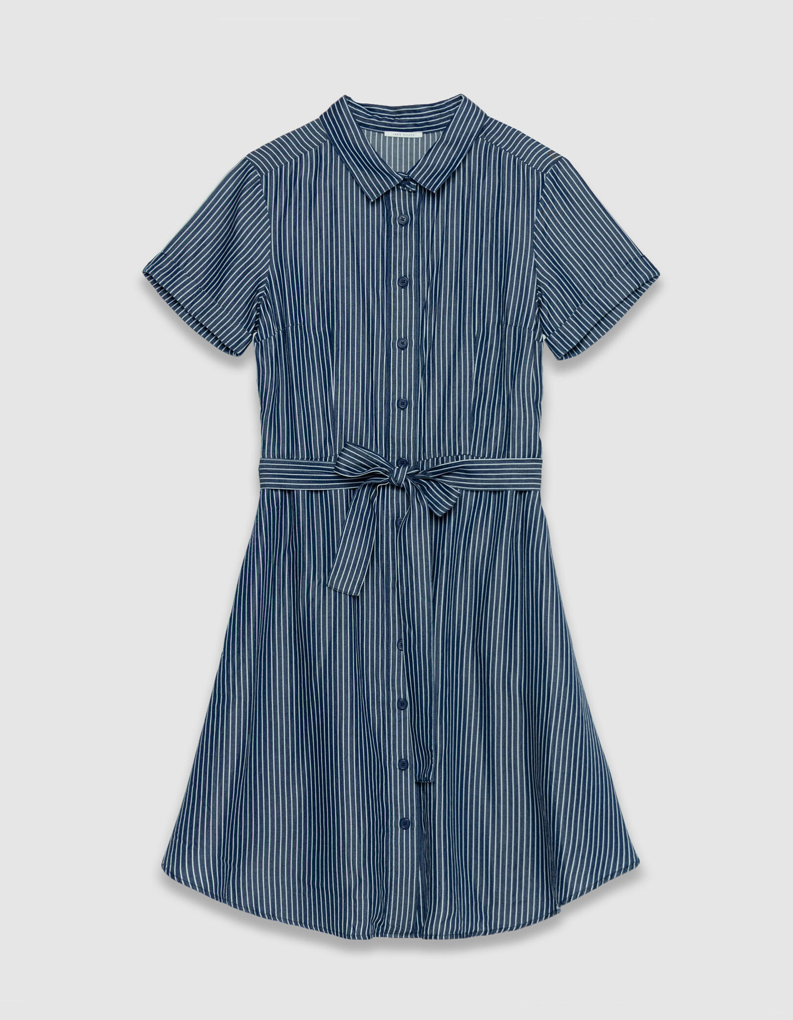 Robe chemise marine fines rayures blanches Femme