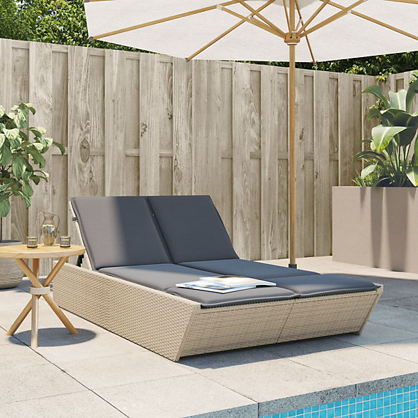Chaise longue double avec coussins beige résine tressée vidaXL