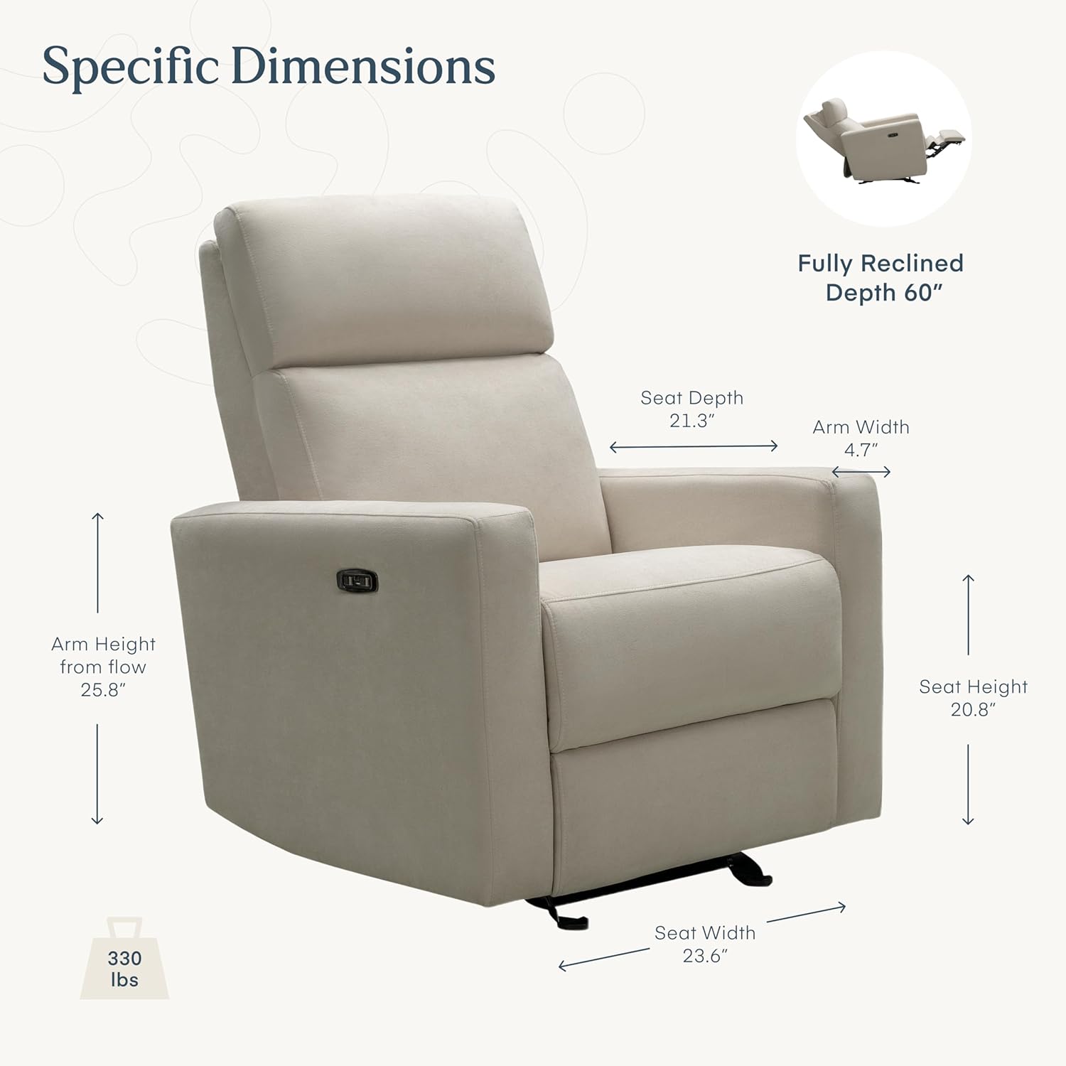 Nurture& The Glider Premium Power Recliner Nursery Glider Chair with Adjustable Head Support | Designed with a Thoughtful Combination of Function and Comfort | Built-in USB Charger (Ivory)
