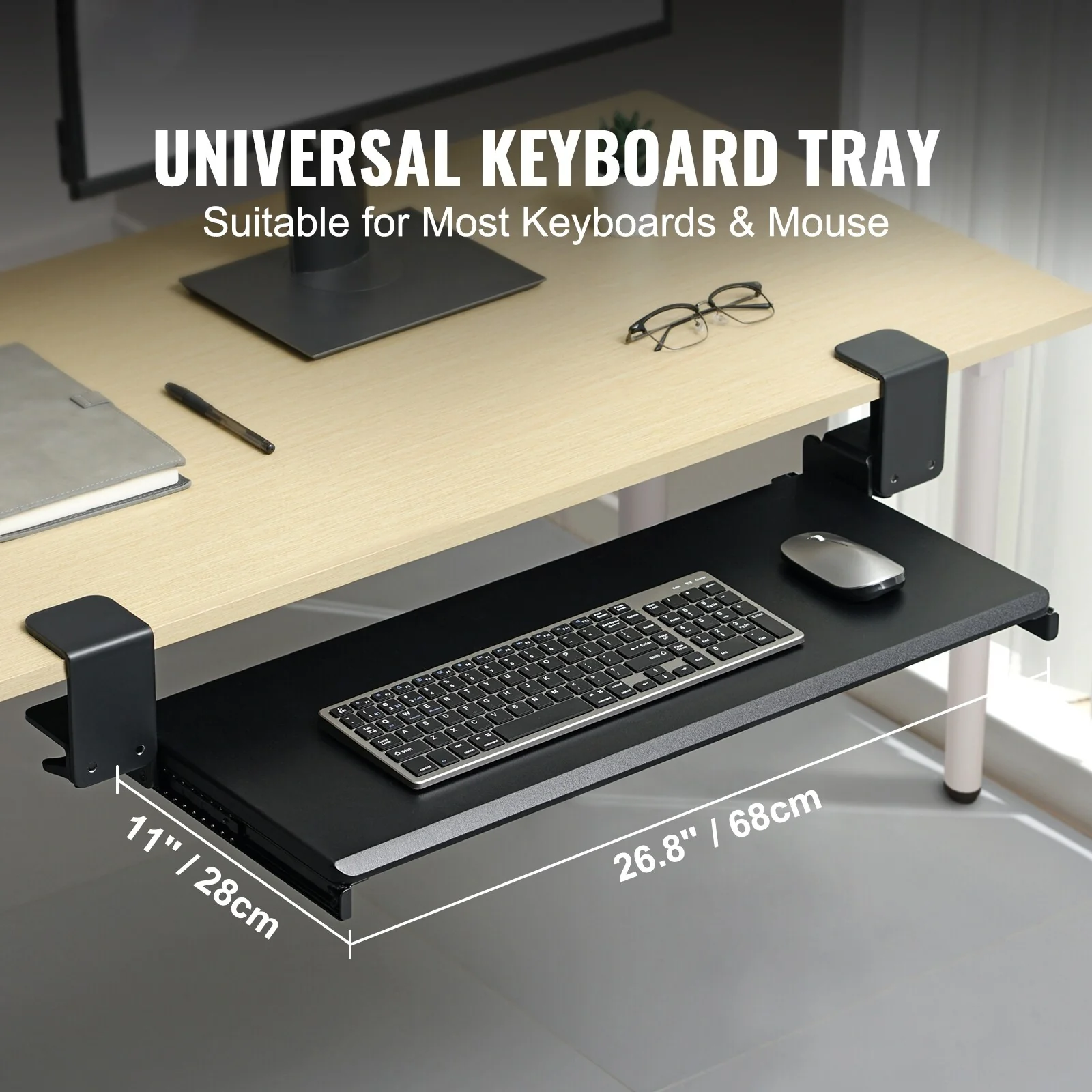UIMOSO Clamp on Keyboard Tray Under Desk, Desk Keyboard Tray Slide out with Sturdy No-drill C Clamp Mount