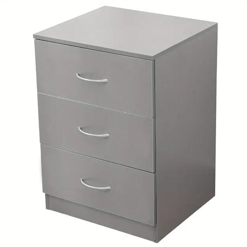NNETM Modern Gray Bedside Table with 3 Drawers
