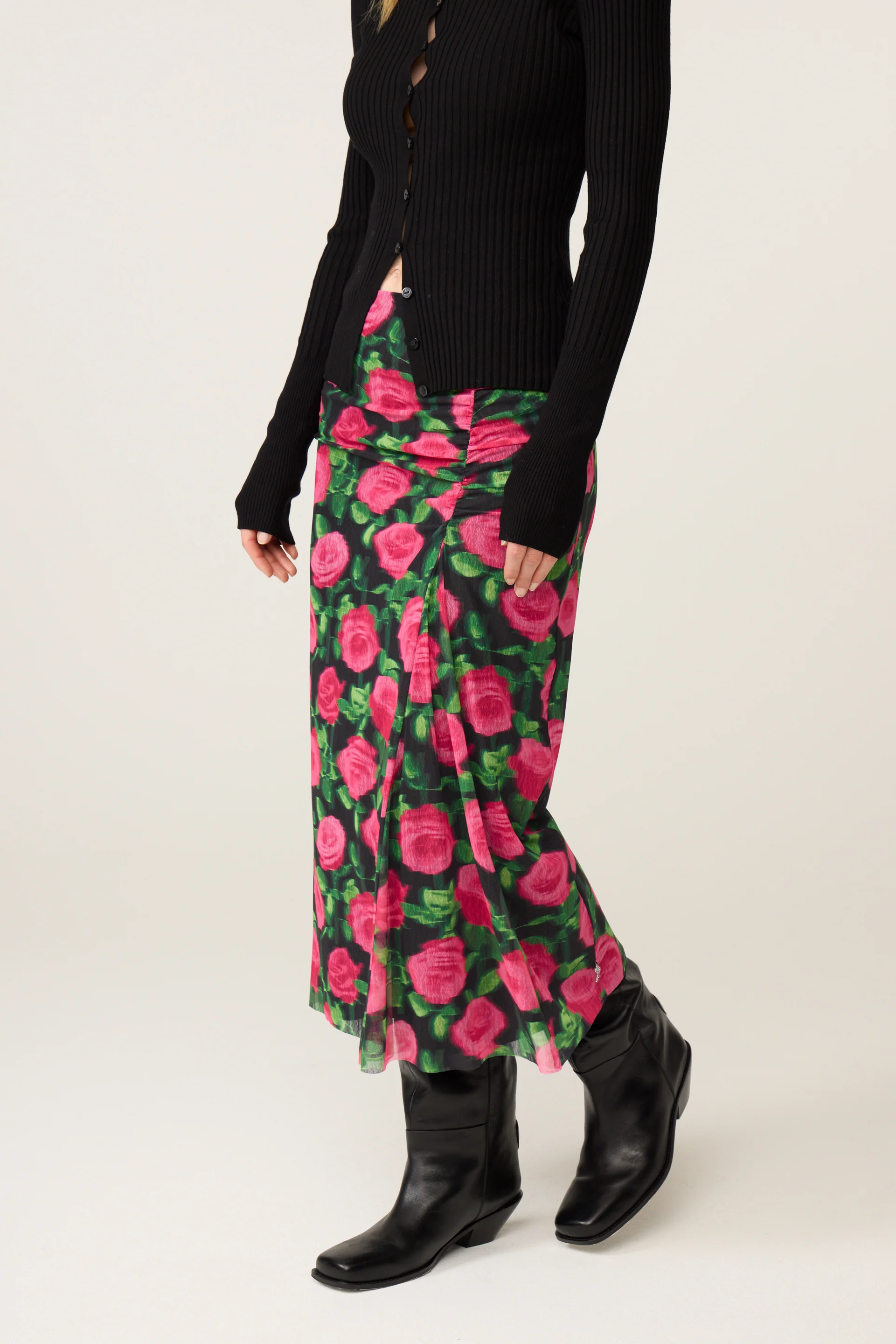 Jessy Midi Skirt | Fab Fuchsia/Black