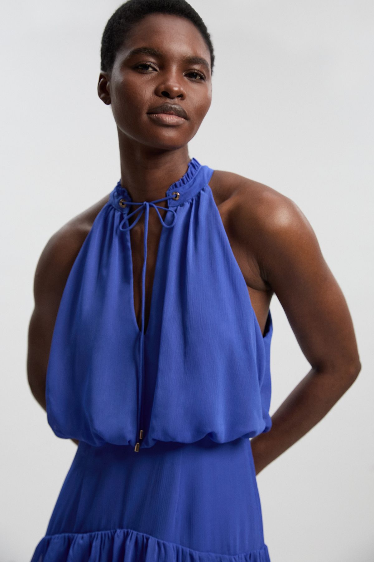 KarenMillen Crinkle Chiffon Halterneck Woven Maxi Dress