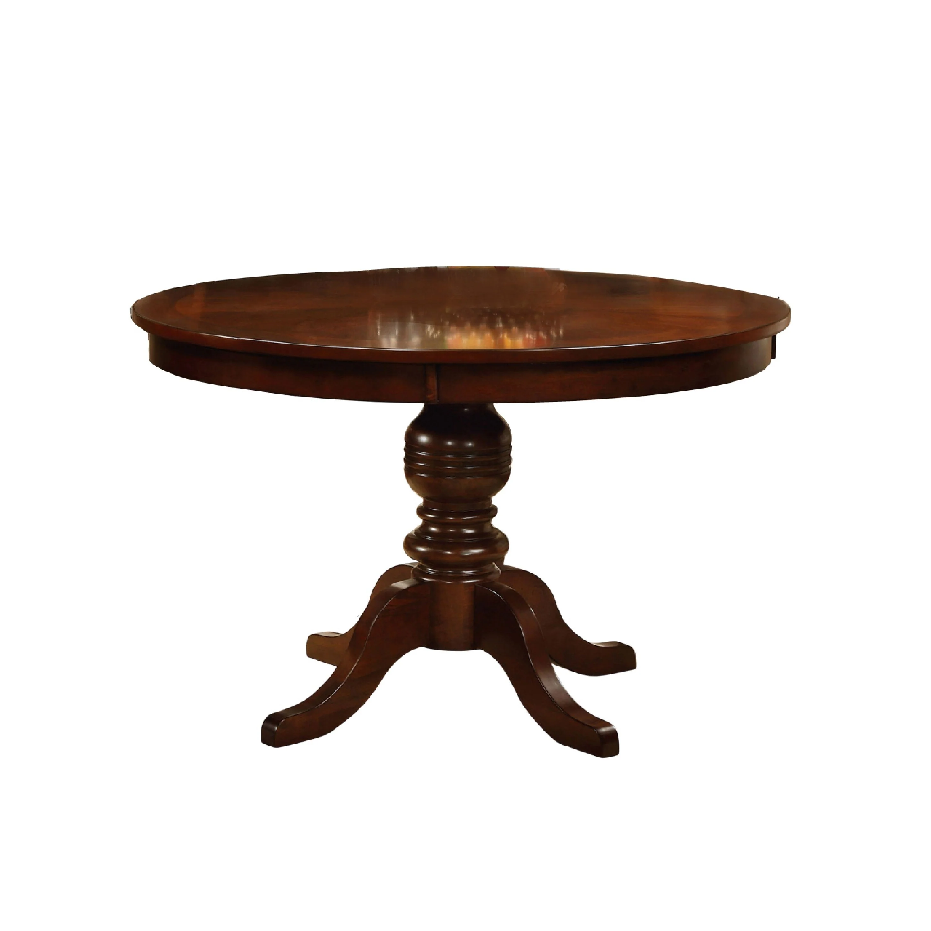Round Wooden Dining Table with Pedestal Base, Brown