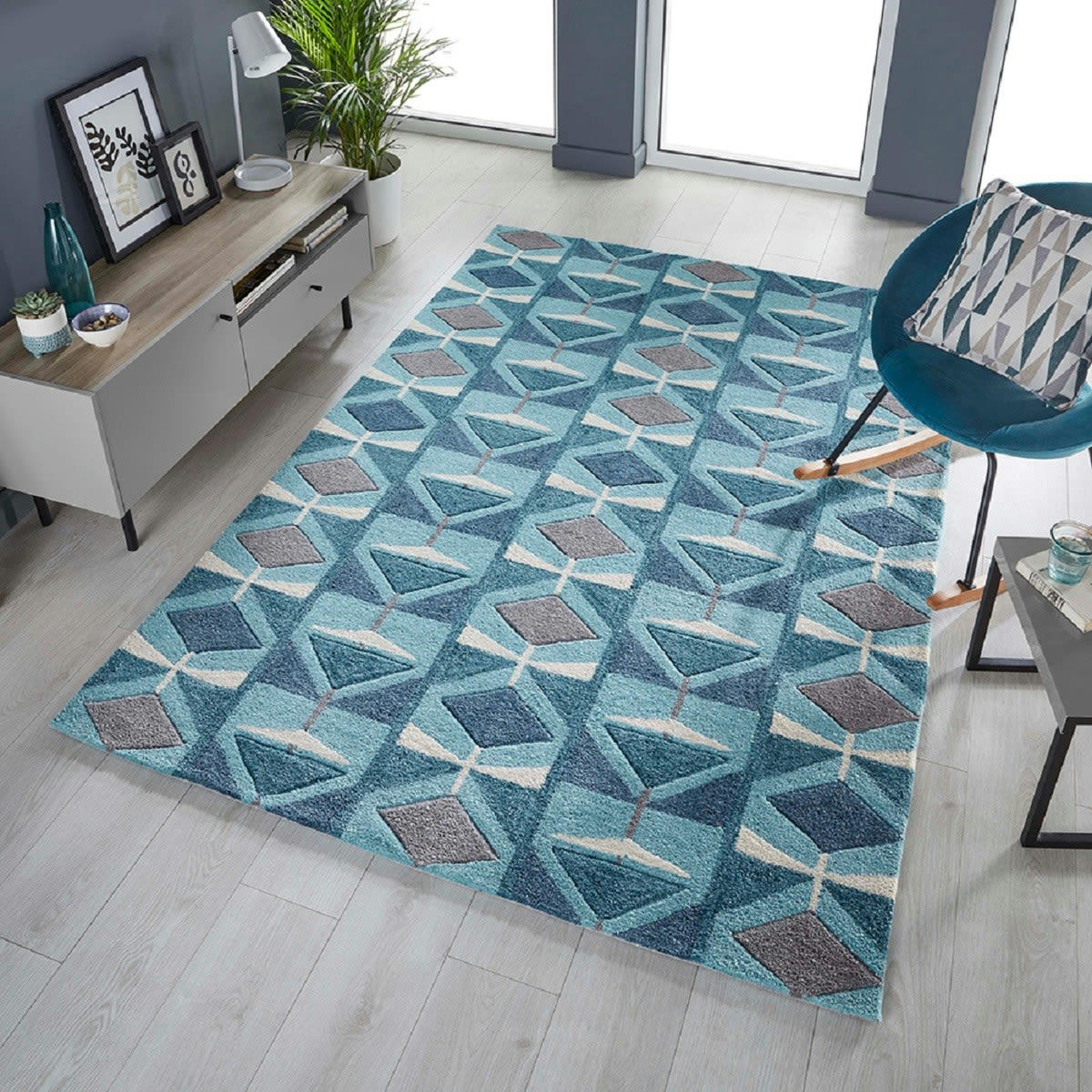 KODY - Tapis de salon en Polyester Bleu 120x170 cm