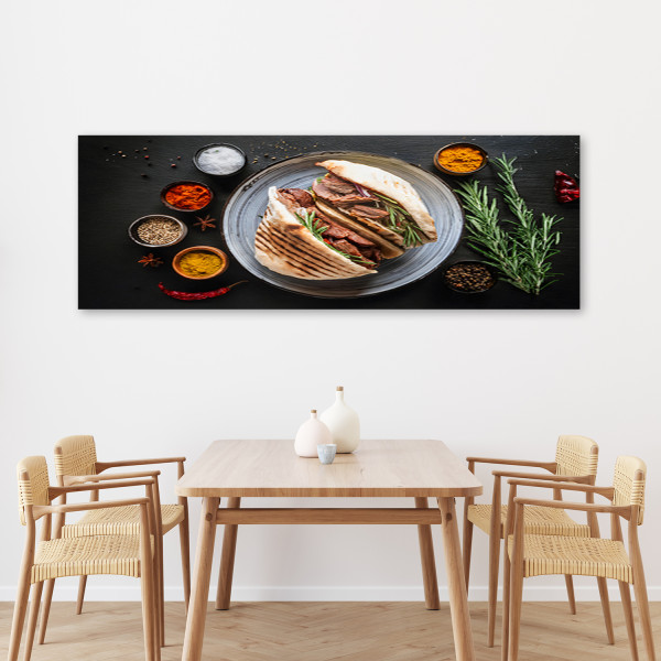 Feeby Obraz na płótnie, Kebab Kebap Przyprawy Jedzenie do Kuchni 90x30