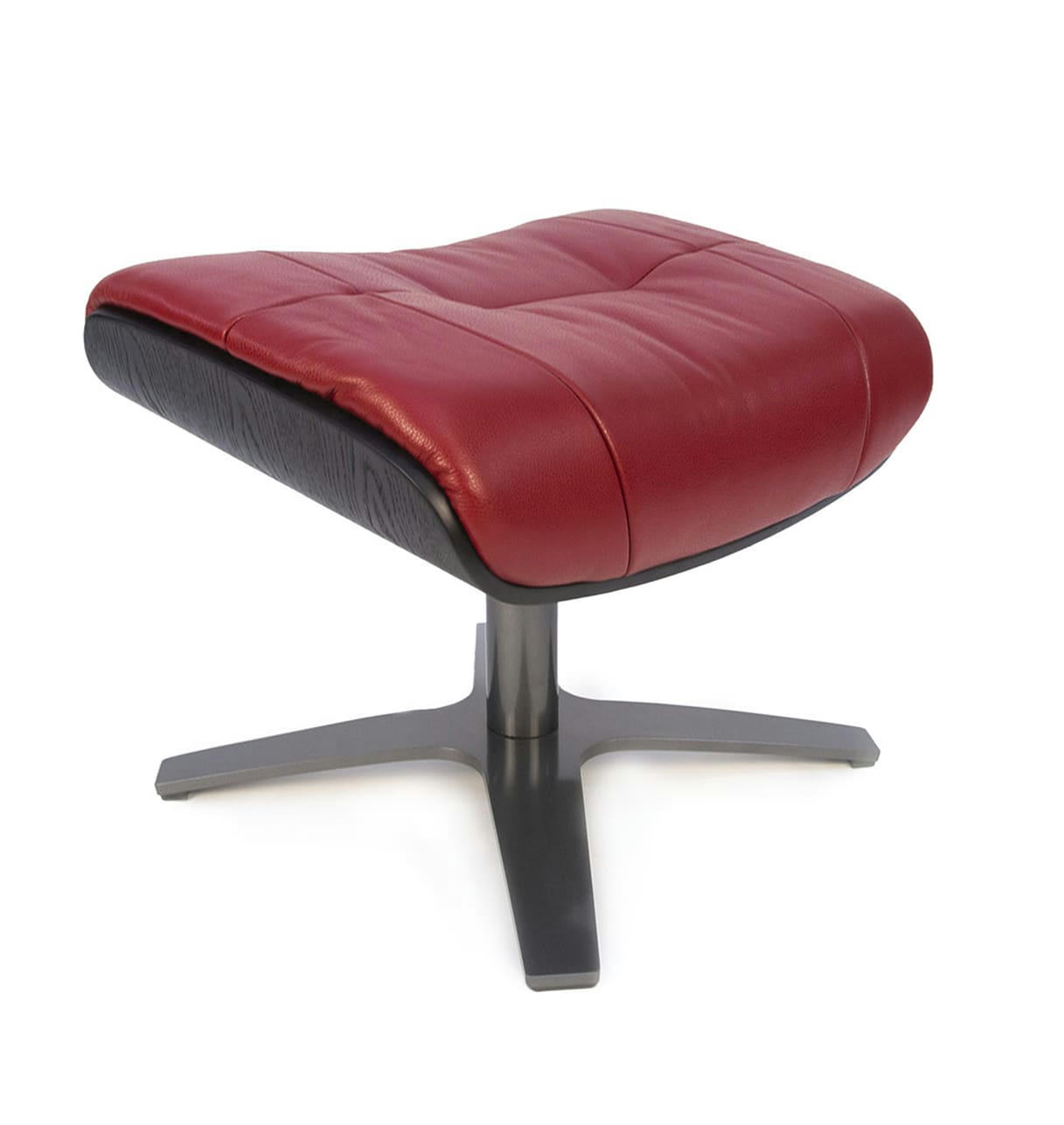 VÉGA - Pouf Cuir et Chêne Noir - Cuir Rouge