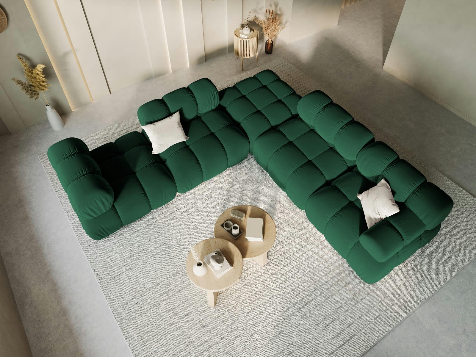 BELLIS - Pouf 1 place en tissu velours vert bouteille