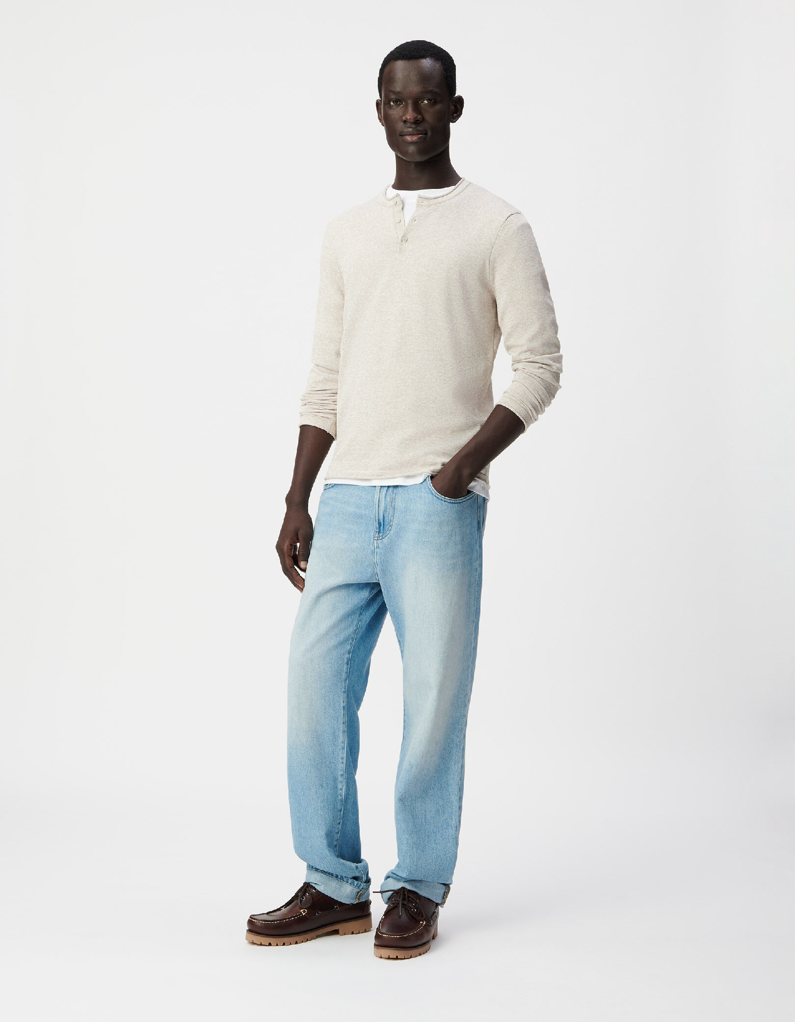 Pull tunisien beige tricot chiné Homme