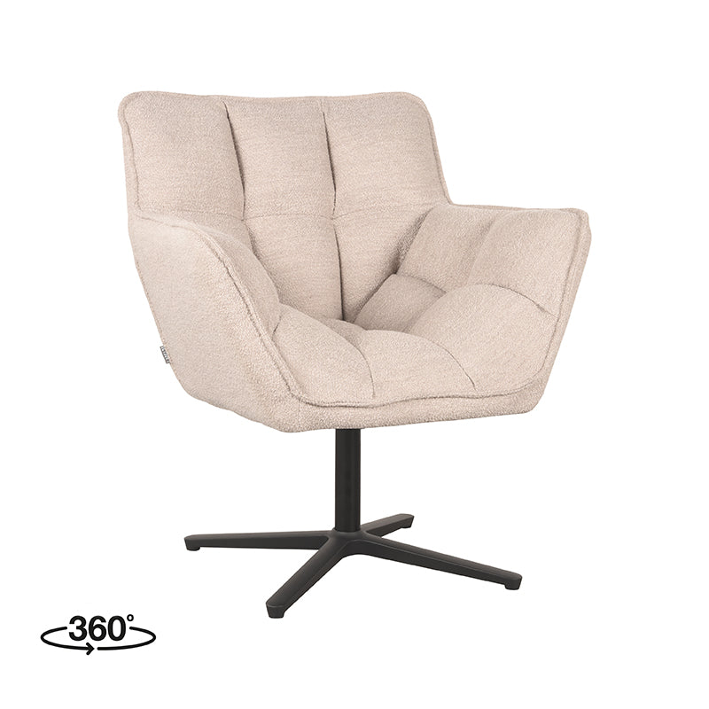 LABEL51 - Draaifauteuil Ian - Naturel Boucle - Zwart Metaal