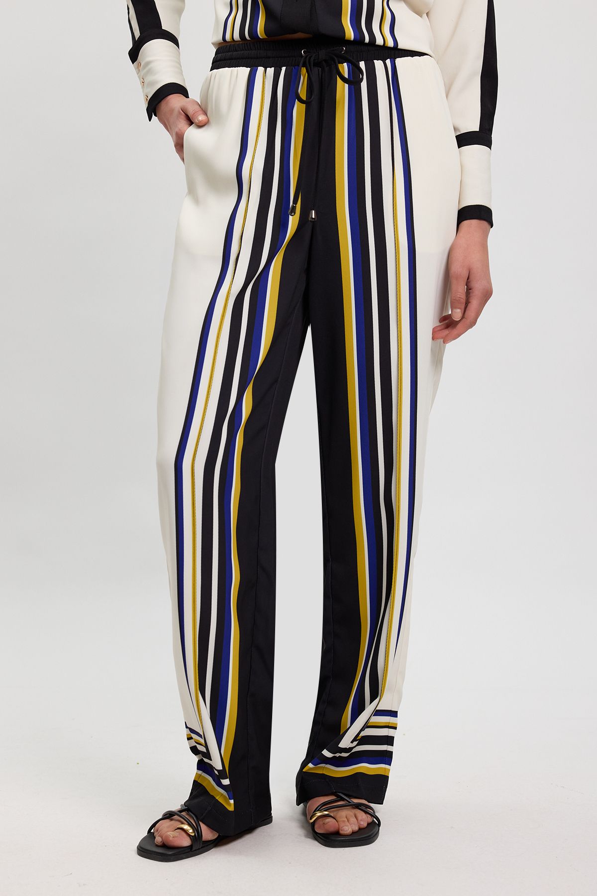 KarenMillen Contrast Stripe Twill Woven Wide Leg Trouser