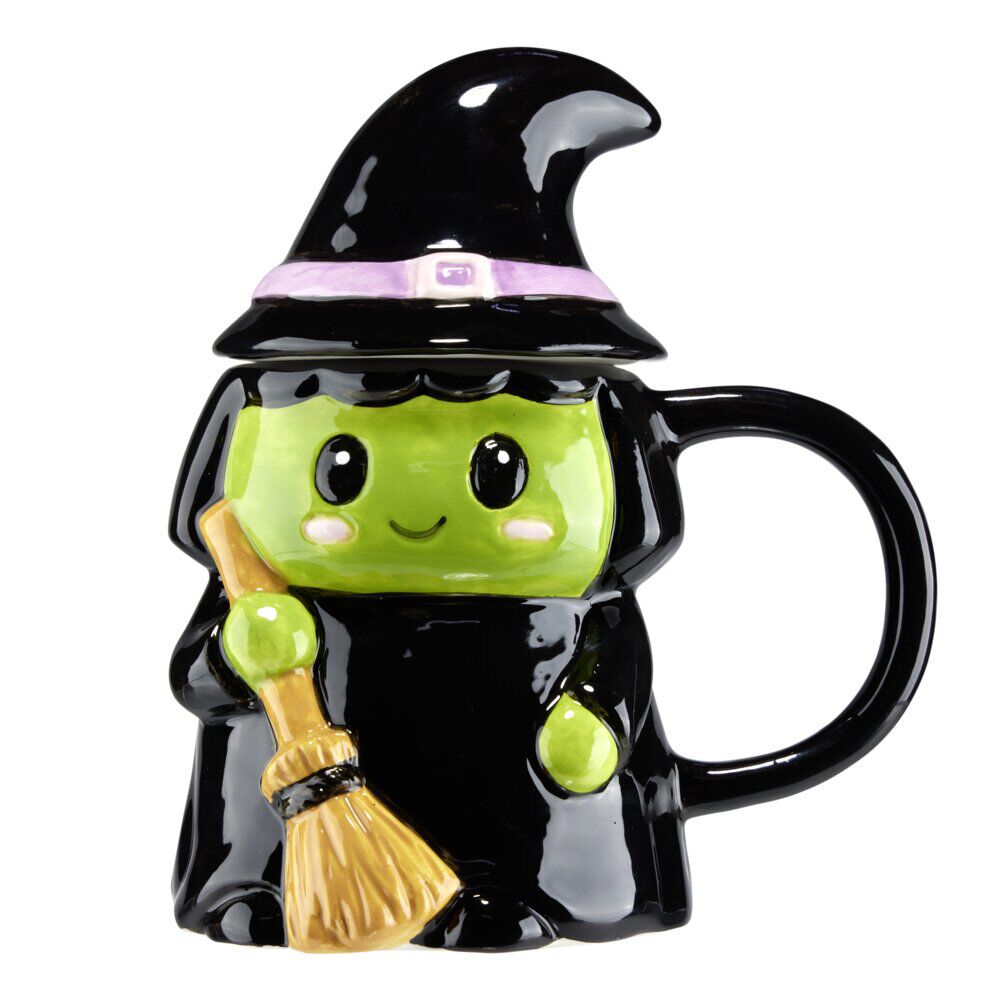 Mug Halloween 42cl sorcière avec couvercle dolomite noir 14x9,5xH17cm