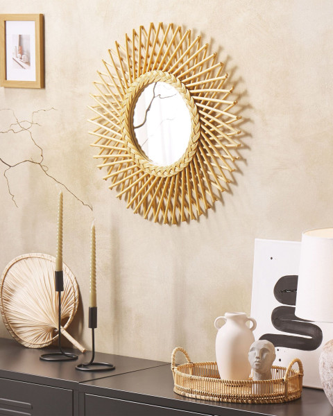 Lustro ścienne forma słońca rattan 60cm naturalne