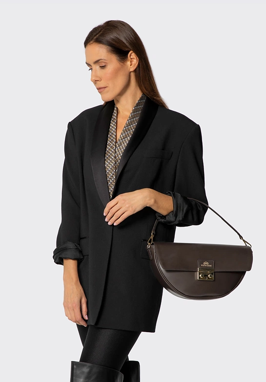 Elegancka torebka na ramię ze skóry naturalnej brązowa