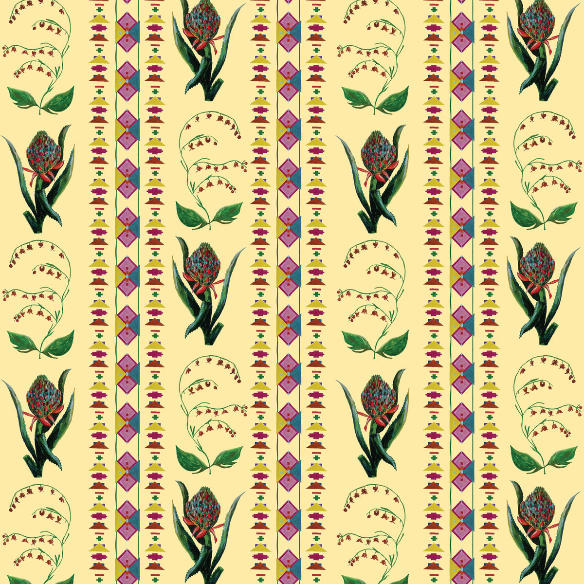 Catchii Behang Encanto Aztec Flowers pastel yellow