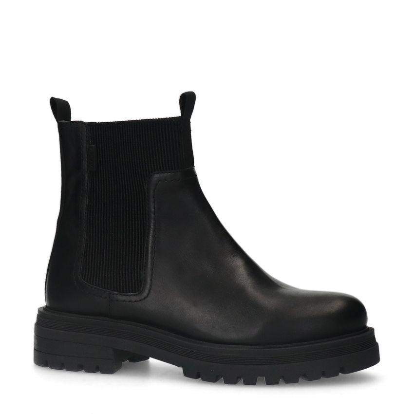 Manfield Zwarte leren chelsea boots