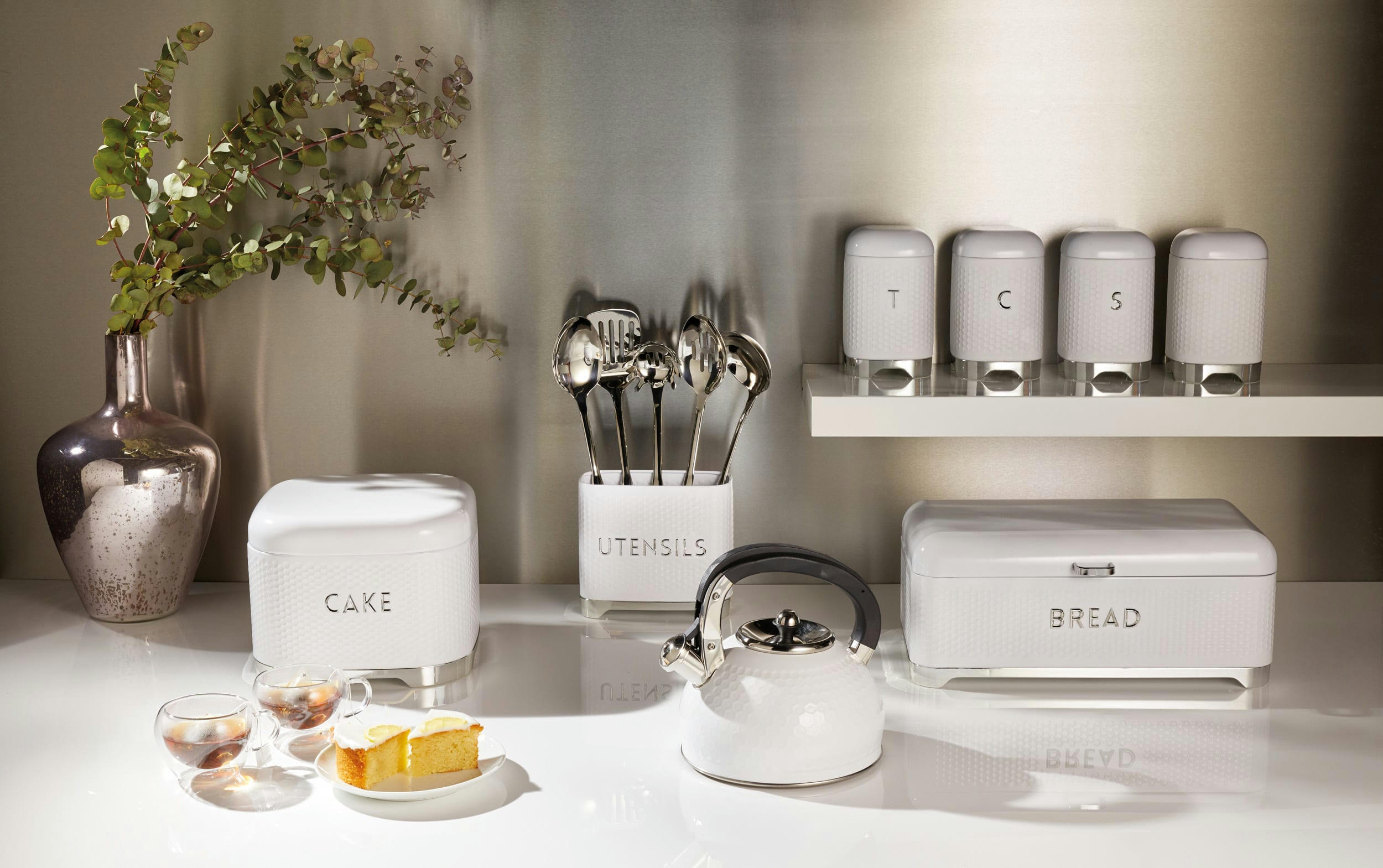 - Boîte à thé rétro en inox blanc