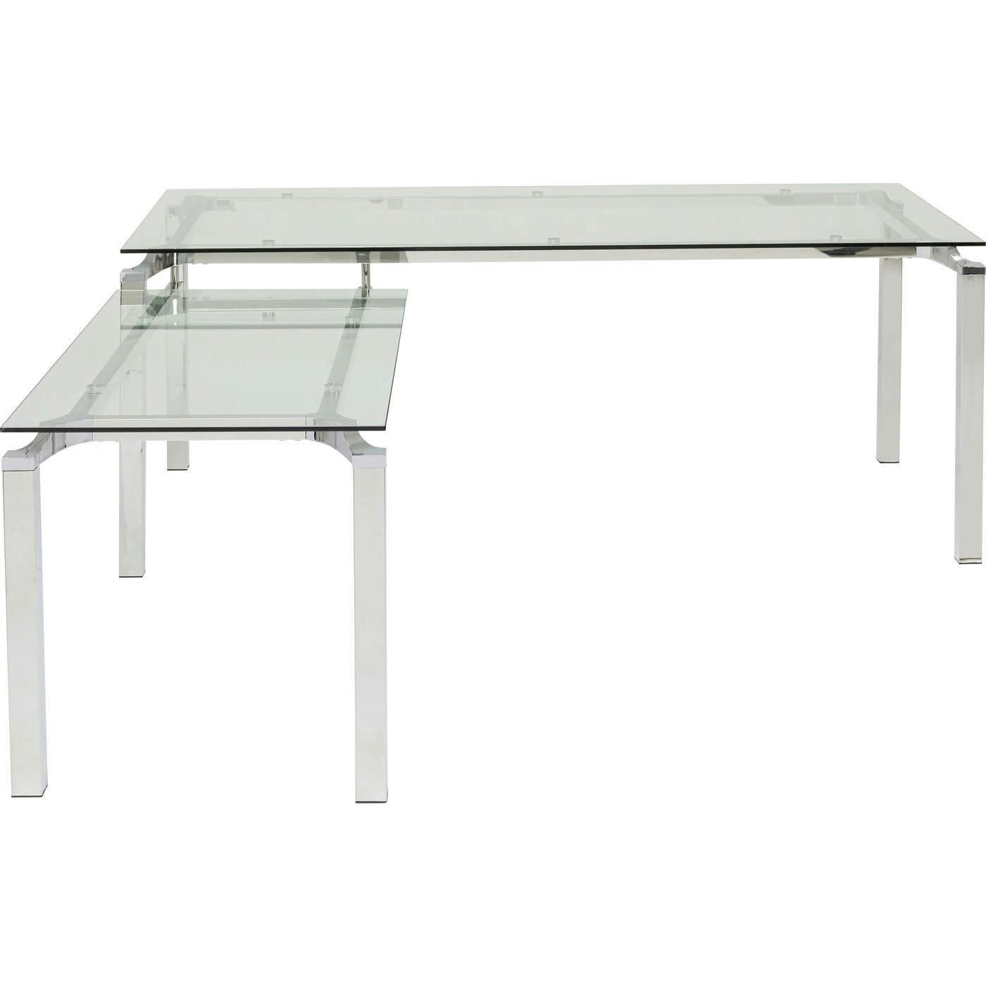 LORENCO - Bureau d'angle en verre et acier chromé