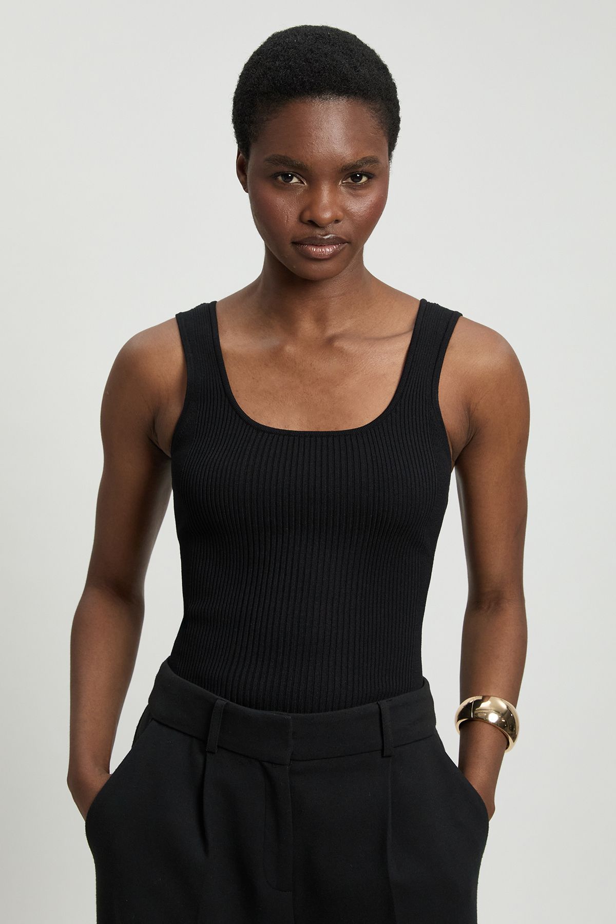 KarenMillen Viscose Blend Rib Knit Square Neck Vest
