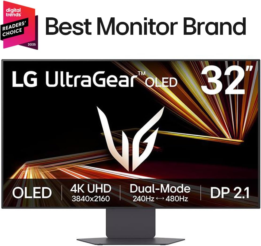 LG 32GX870A-B 32-inch Ultragear 4K UHD (3840 x 2160) OLED Gaming Monitor  Dual-Mode  240Hz  0.03ms  NVIDIA  AMD FreeSync Premium Pro  VESA DisplayHDR True Black 400  USB Type-C  DP2.1