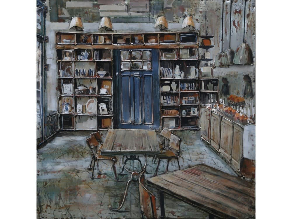 MÉTAL BRASS - Tableau relief en métal atelier rustique 60x60