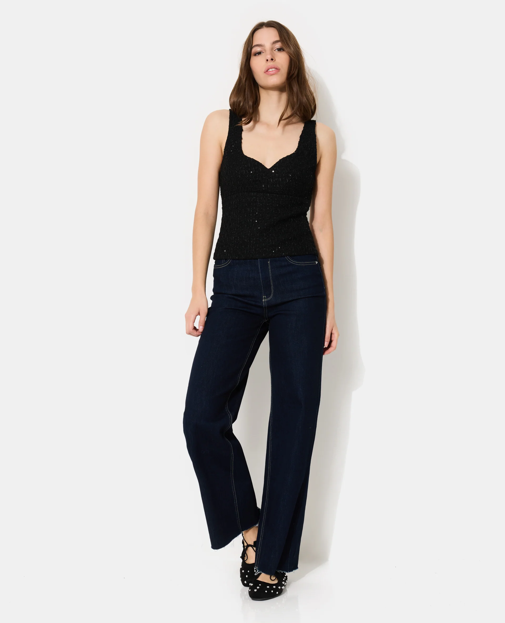 Top en tweed avec sequins