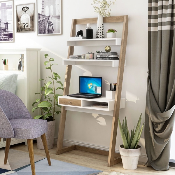 Tali Contemporary 2-Shelf Leaning Desk with Drawer by Furniture of America