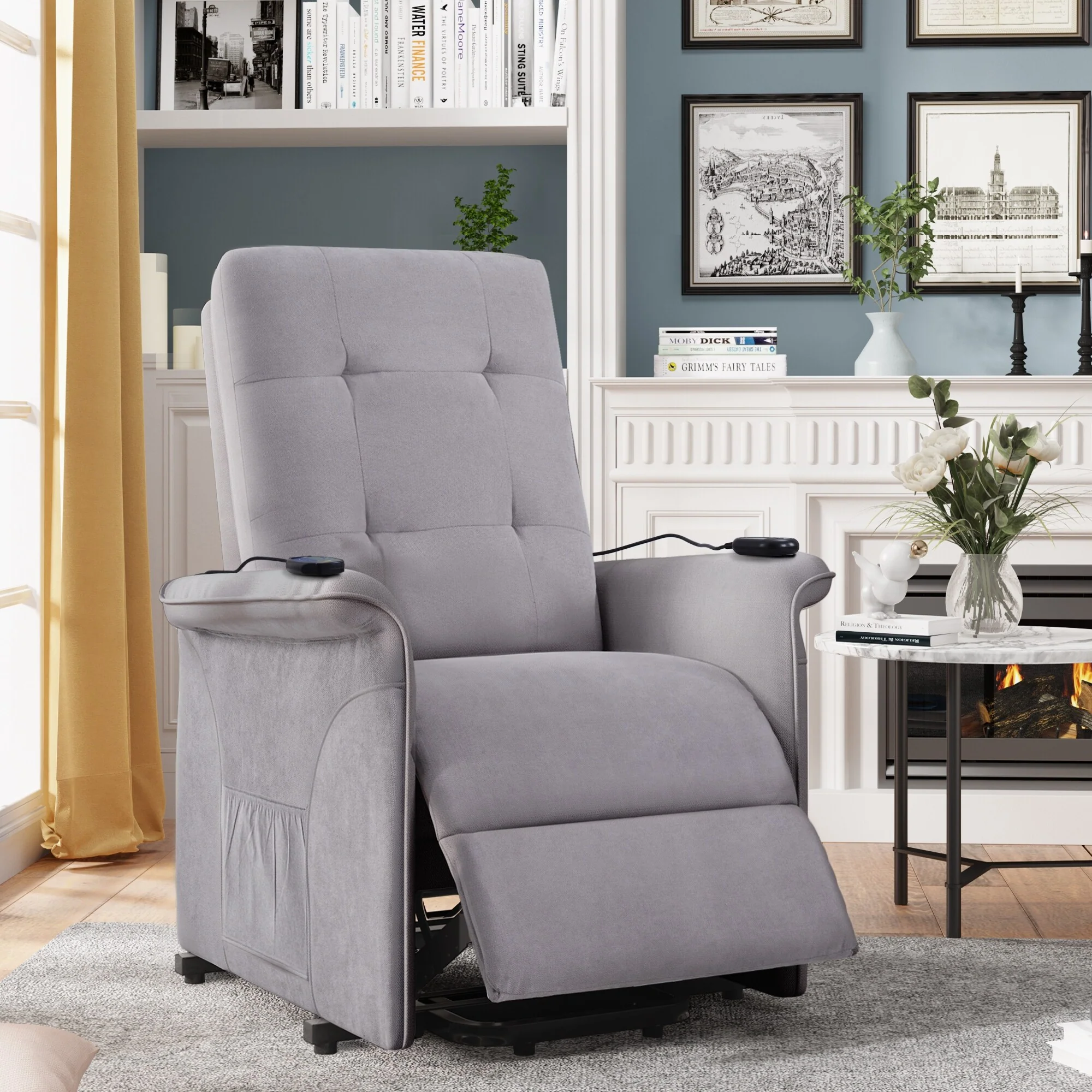 Grey Lift Recliner for Seniors with Adjustable Massage, Plush Cushion, and Remote Control