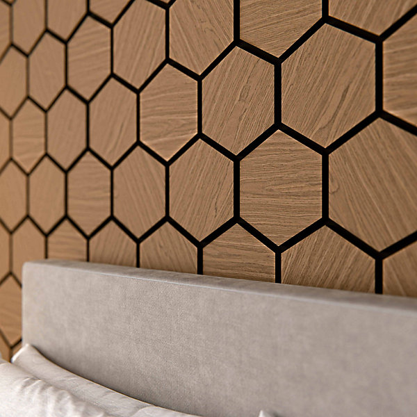 Lot de 2 Panneaux Hexagonaux H. 76 cm L. 62 cm - Chêne Brun Feutre Noir