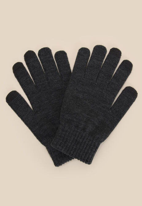Mens Grey Knit Touch Screen Gloves